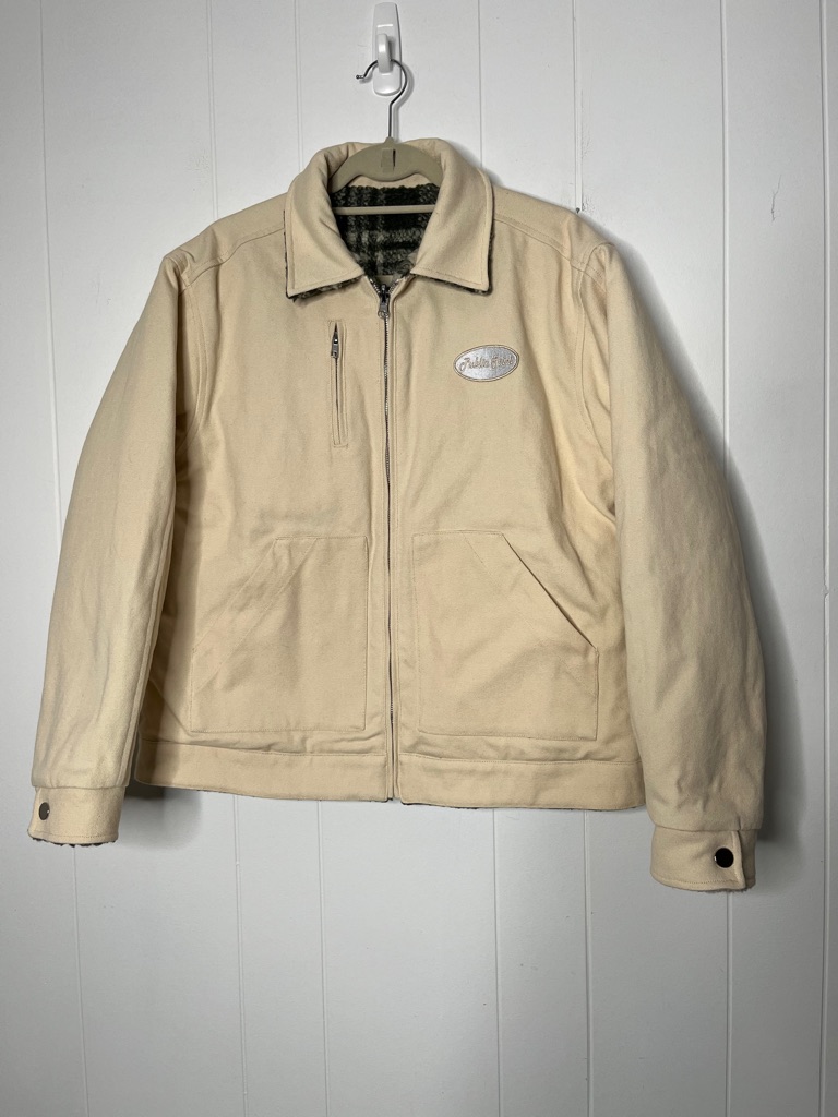 Public Saint Reversible Work Jacket Canvas And Fleece Cream And Green Plaid M